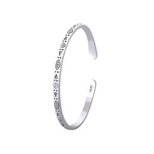 Engraved 925 Sterling Silver Cuff Bracelet, Adjustable‎